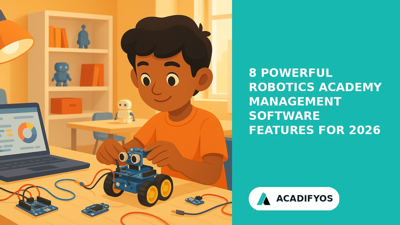 Student building a robot in a robotics academy management software dashboard classroom setting
